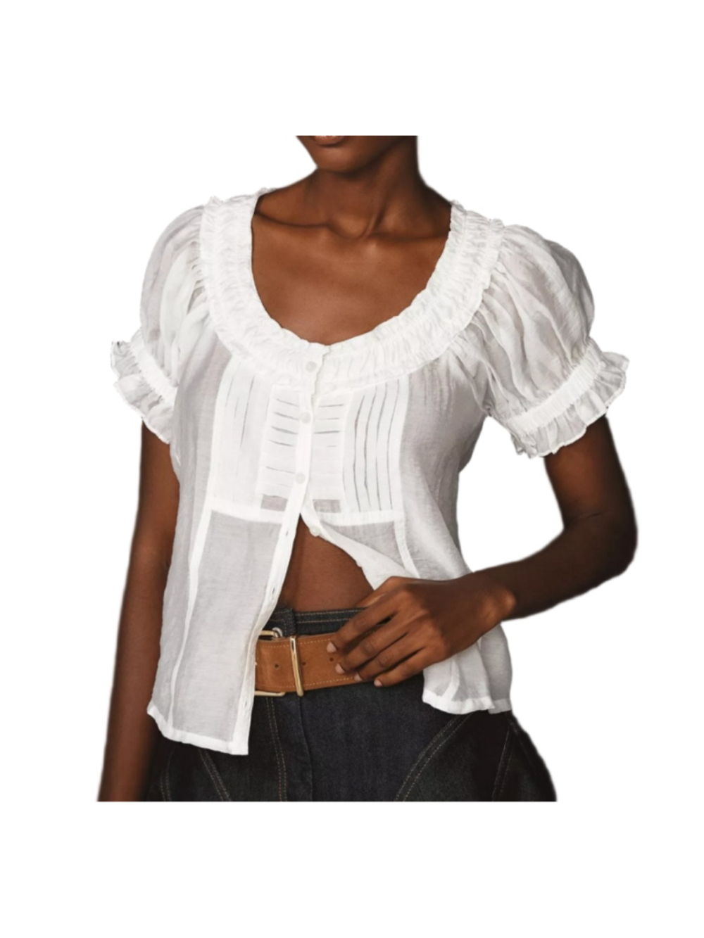 Pilcro Gauzy White Peasant Blouse Size M, Short Sleeve, Lightweight